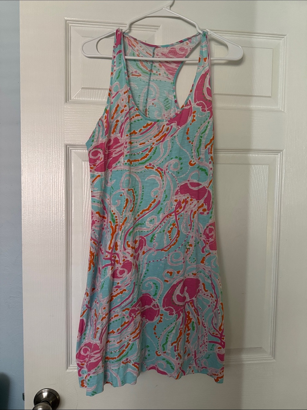 Lilly Pulitzer Aqua Pink Orange Swirl Racerback Dress